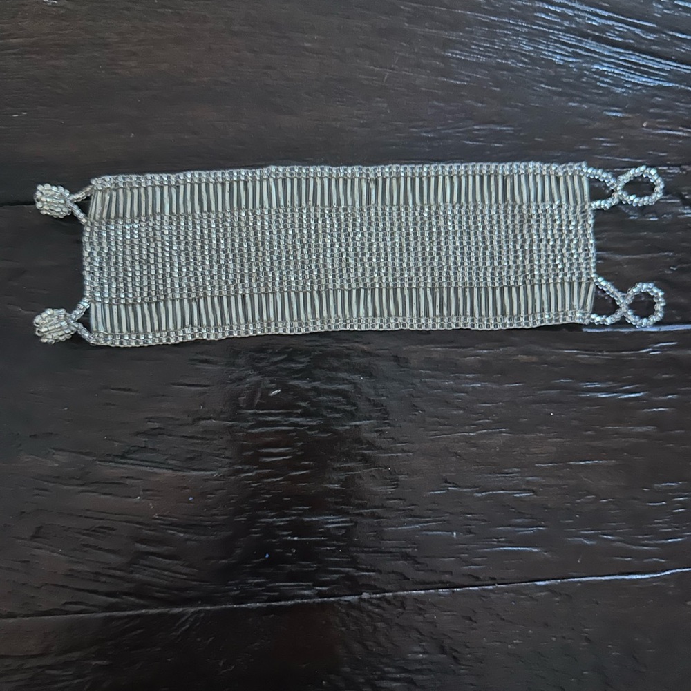 Handwoven Silver-Tone Beaded Bracelet Woven Design